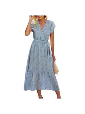 Yacun Women Summer Floral Dress V Neck  Casual Maxi Dress Small NWT